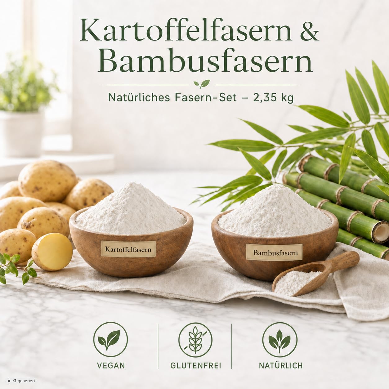 EWL Naturprodukte Kartoffelfasern 1250g & Bambusfasern 1100g, Set aus 2,35kg Fasern