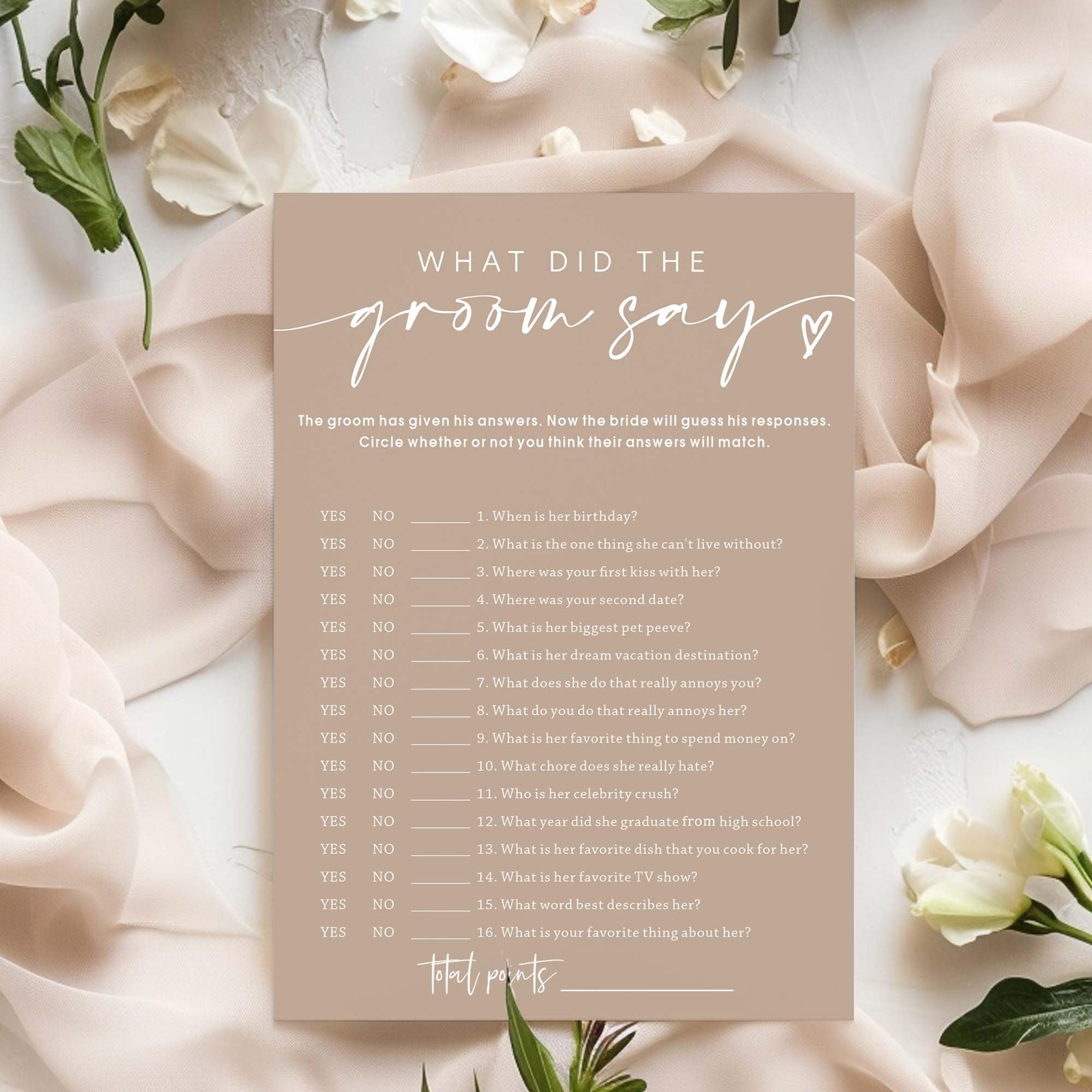 Tarjetas de juegos de despedida de soltera, What Did The Groom Say, juegos de despedida de soltera para 25 invitados, fiesta de compromiso, juegos de boda para invitados, suministros minimalistas de
