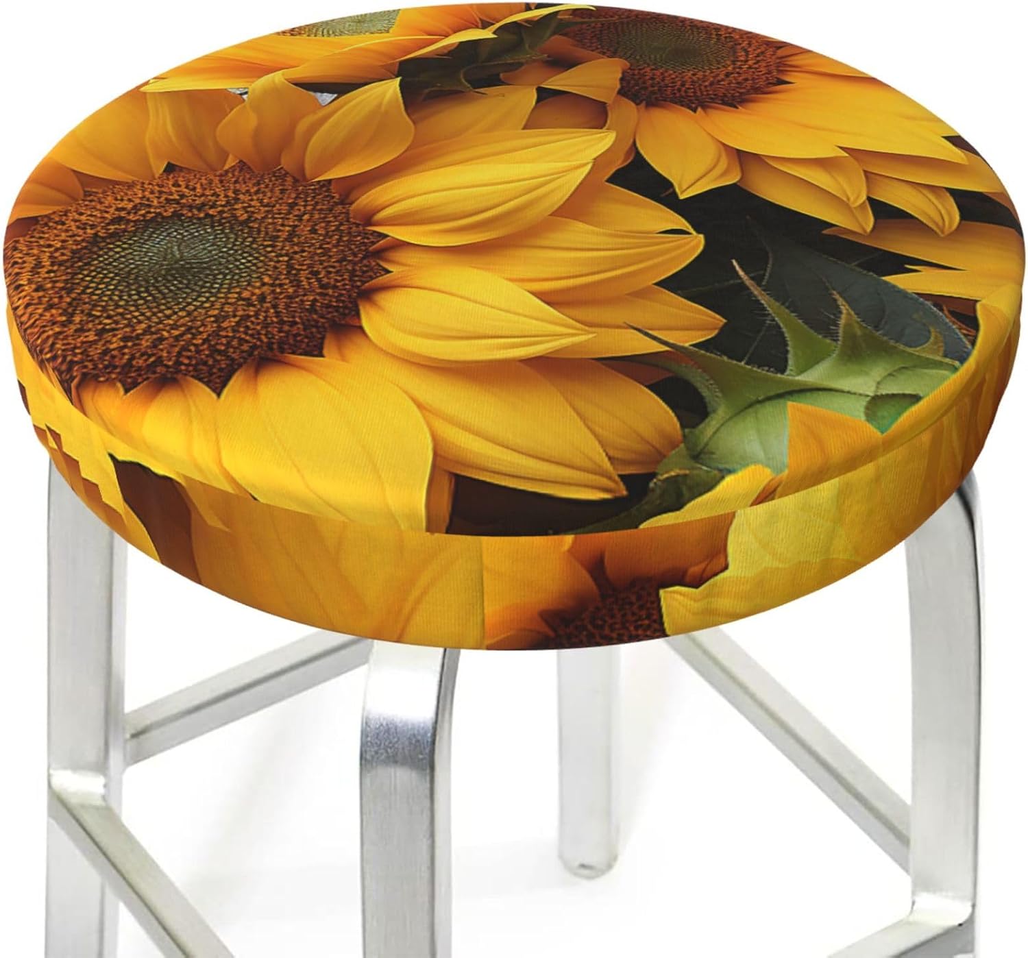 Bar Stool Cover Round Elastic Stool Cushion Covers Many Sunflowers Bar Chair Cover Washable Stool Cushion Slipcover Stretch Stool Seat Covers for 12-14 Inch Chair