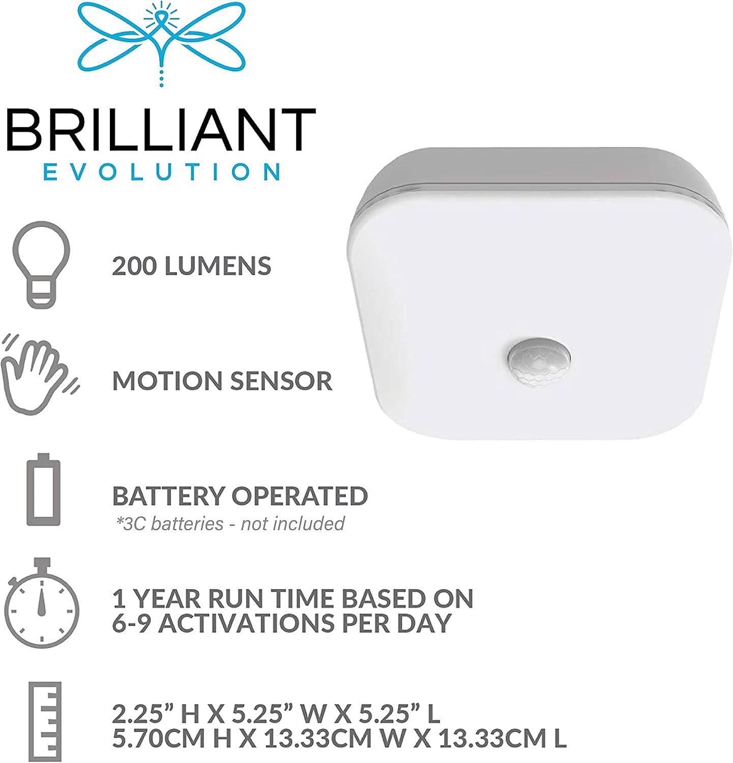 Brilliant Evolution Wireless Motion Sensor LED Light | Battery-Operated, Flush-Mount Ceiling Lights | Outdoor&Indoor Bedroom, Kitchen, Farmhouse Ceiling Light Fixtures | Night Modern Light Fixture
