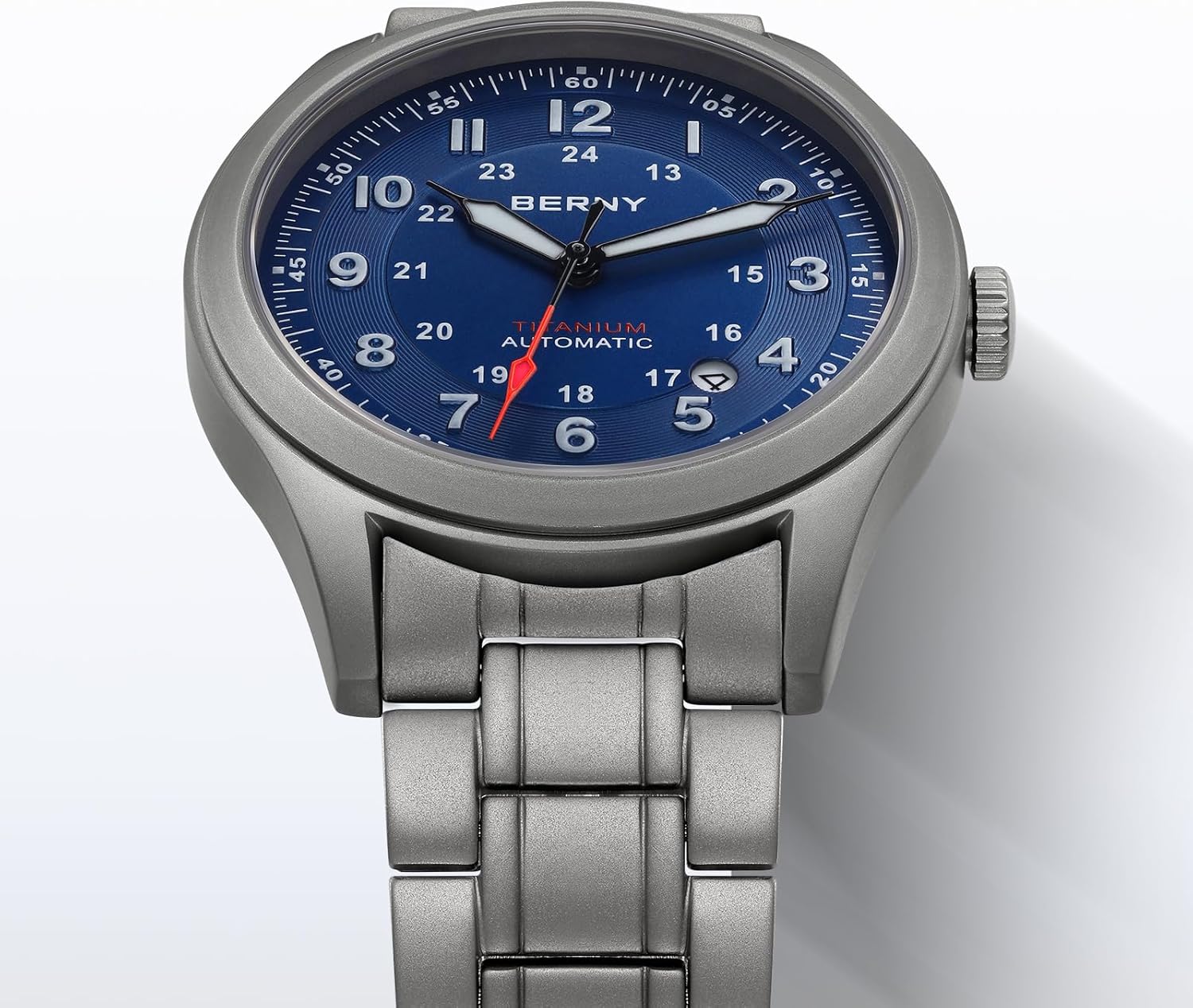 BERNY Automatic Titanium Watch for Men 10ATM Waterproof Men's Field Watch Super Luminous Male Analog Mechanical Military Wrist Watch Full Titanium AR Sapphire Crystal Date Calender Birthday Present - Image 2