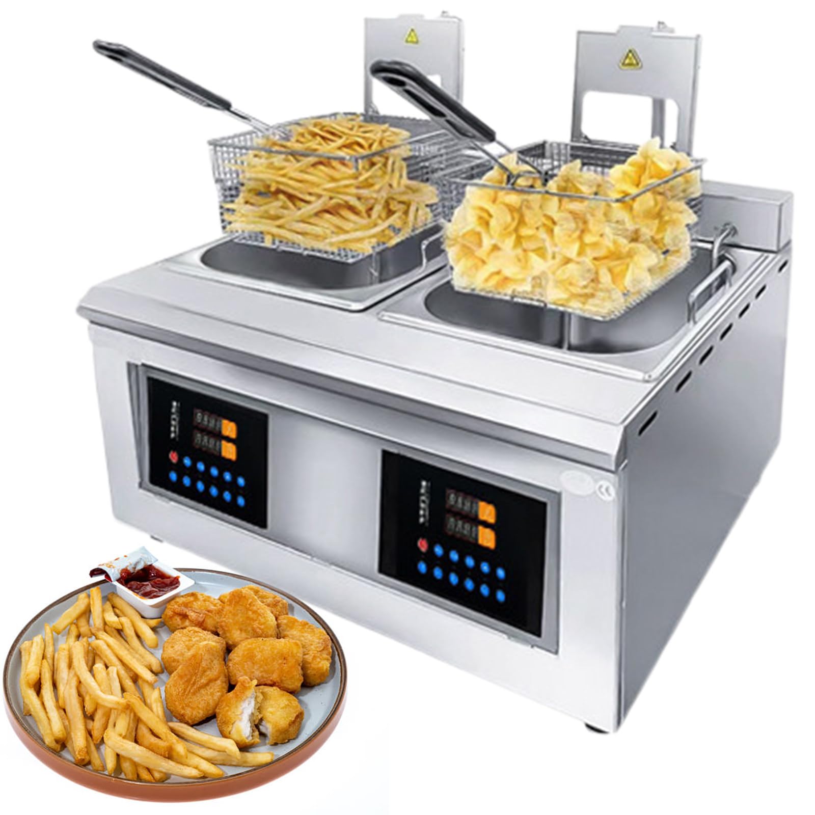 Friggitrice Elettrica, Grande Friggitrice Elettrica da Banco, Piano di Lavoro in Acciaio Inossidabile Staccabile di Grande capacità, per Cucina Domestica e Ristorante,B
