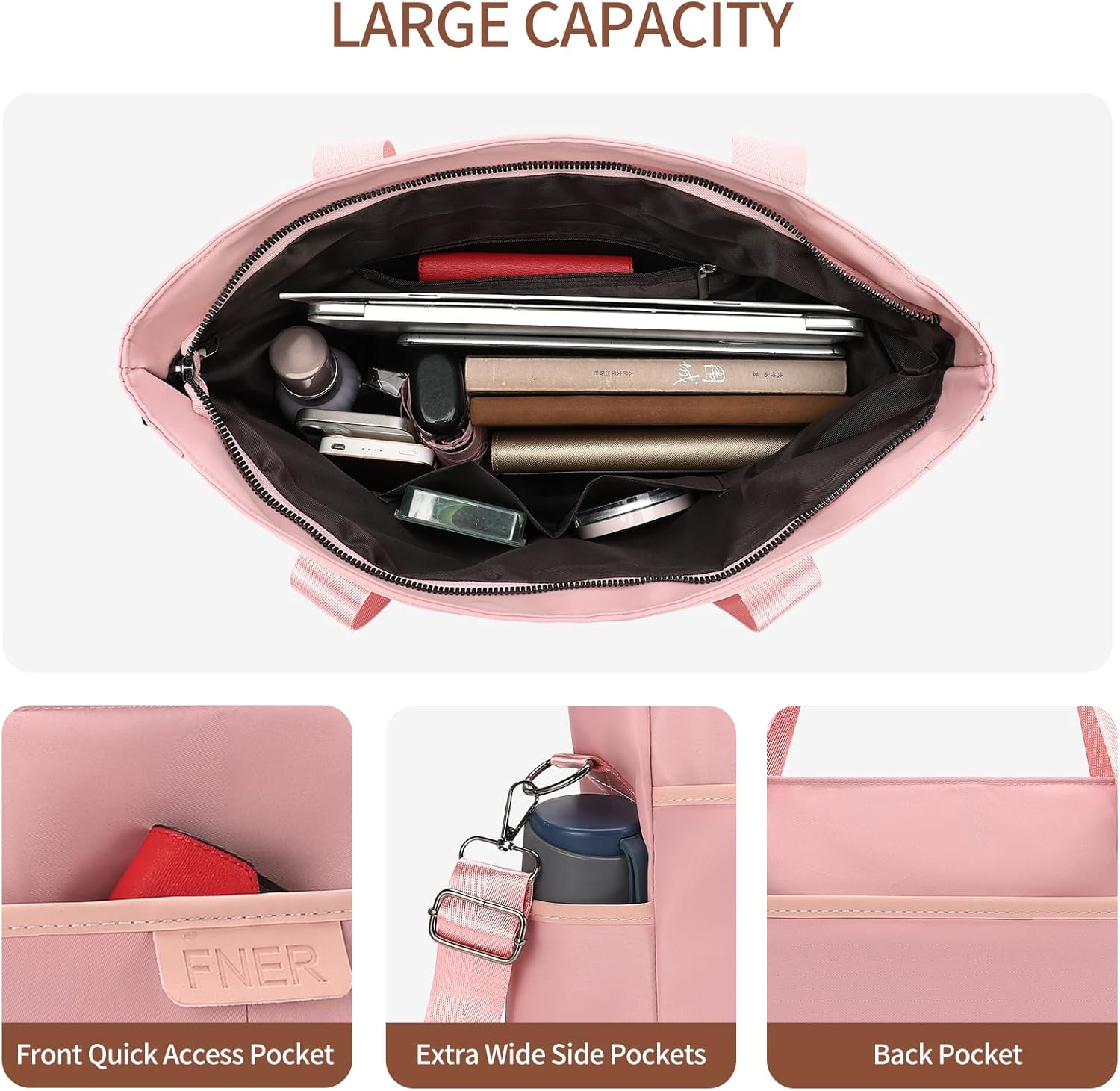 Tote Bag for Women with Zipper Travel Large Crossbody Shoulder Bag Handbag Water-resistant Nylon with Multi Pockets - Image 7