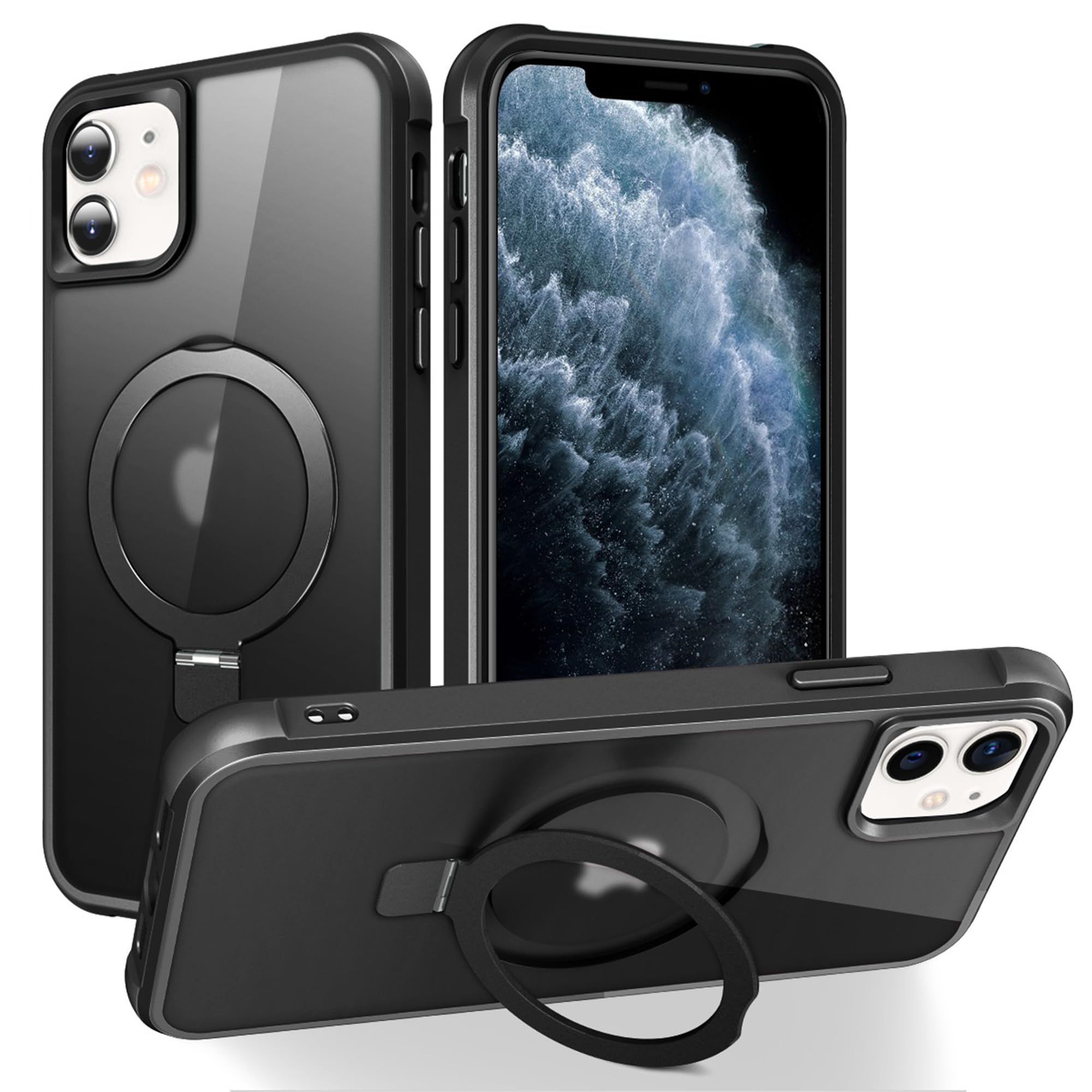 SKYLMW Compatible with iPhone 11 Case with Invisible Magnetic O-Ring Stand Military-Grade Translucent Case for iPhone 11 6.1" [Compatible with