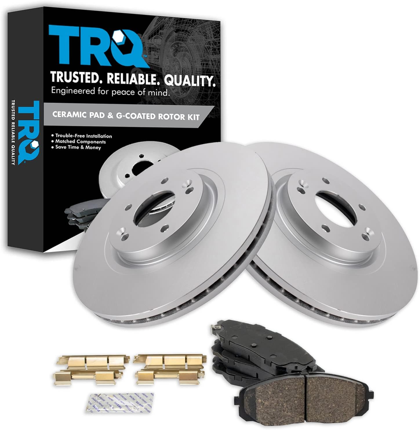 TRQ Front Brake Pad & Rotor Kit Brake Pads Brake Rotor Ceramic Premium G-Coated Compatible with 2015-2021 Kia Sedona