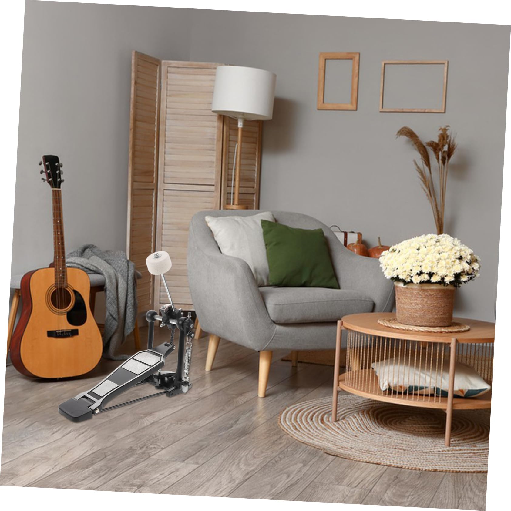 HANABASS Pedale per Batteria Jazz con Movimento a Catena Singola in Lega di Alluminio Nero Pedale Singolo Portatile Accessorio con Chiave per Tamburo Adatto a Batteria Acustica