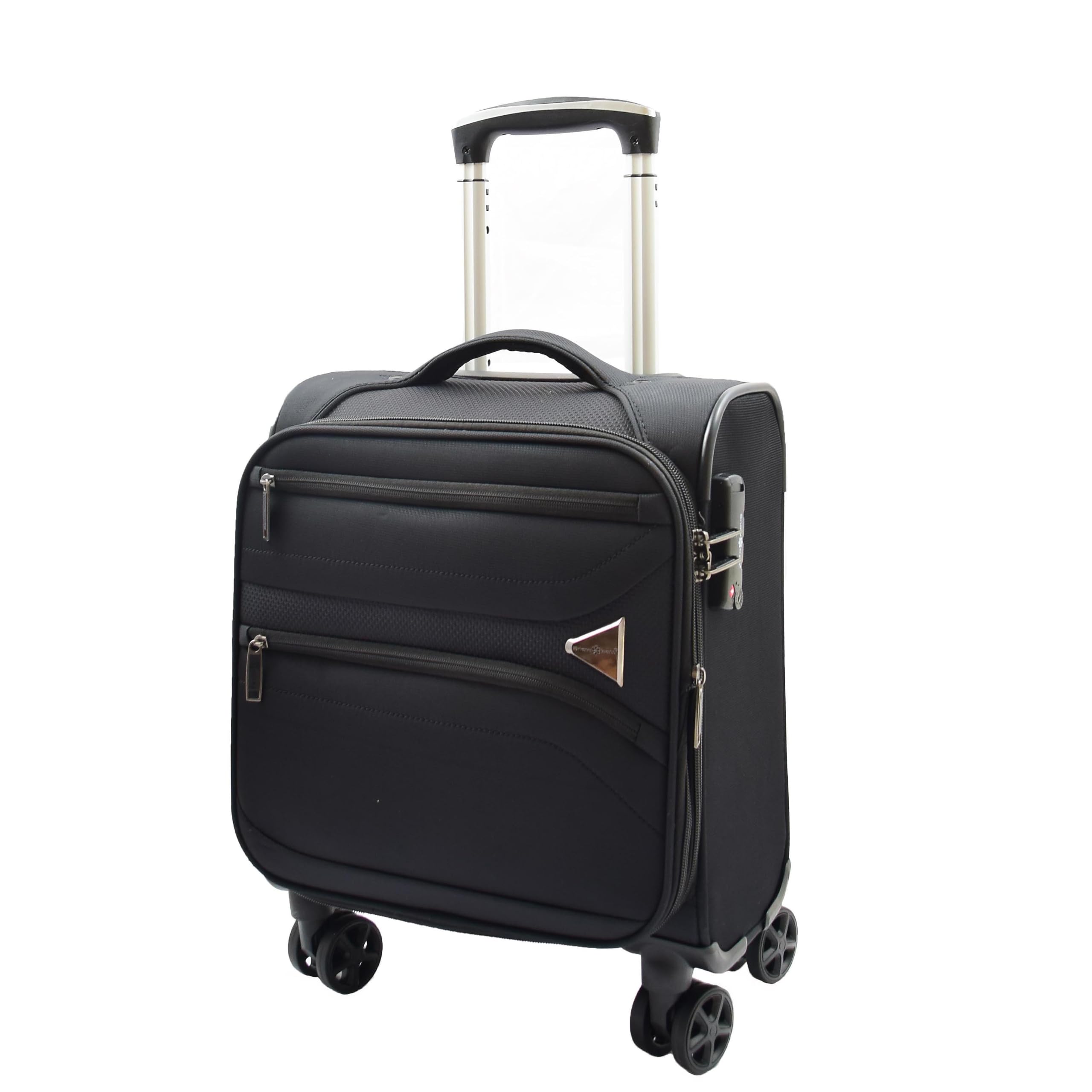 DR543 Softshell-Untersitz-Kabinenkoffer, 900D-Jacquard-Nylon, 8 Doppelspinnrollen, TSA-Zahlenschloss, 2 Fronttaschen mit Reißverschluss, erweiterbar, Markenfutter, Schwarz