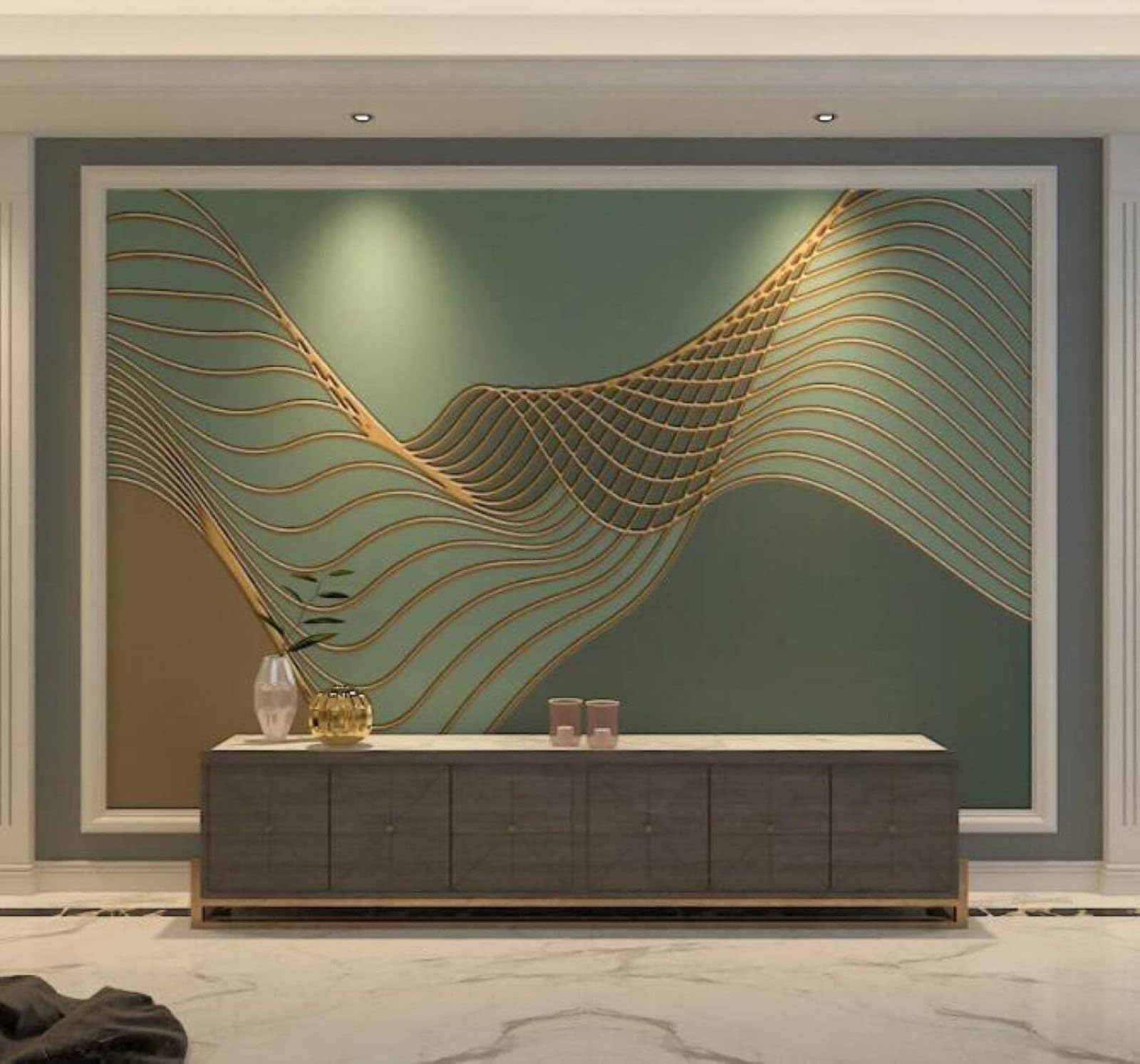 Papier peint 3D haut de gamme a fils d'or abstrait retro decoration luxe salon 350x256