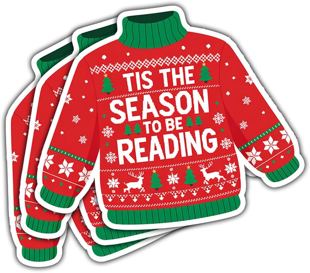 3 Pcs Christmas Sweater Sticker, Funny Ugly Sweater Vinyl Decal with Holiday Quote, Festive Christmas Sticker for Gifts, Laptops & Water Bottles