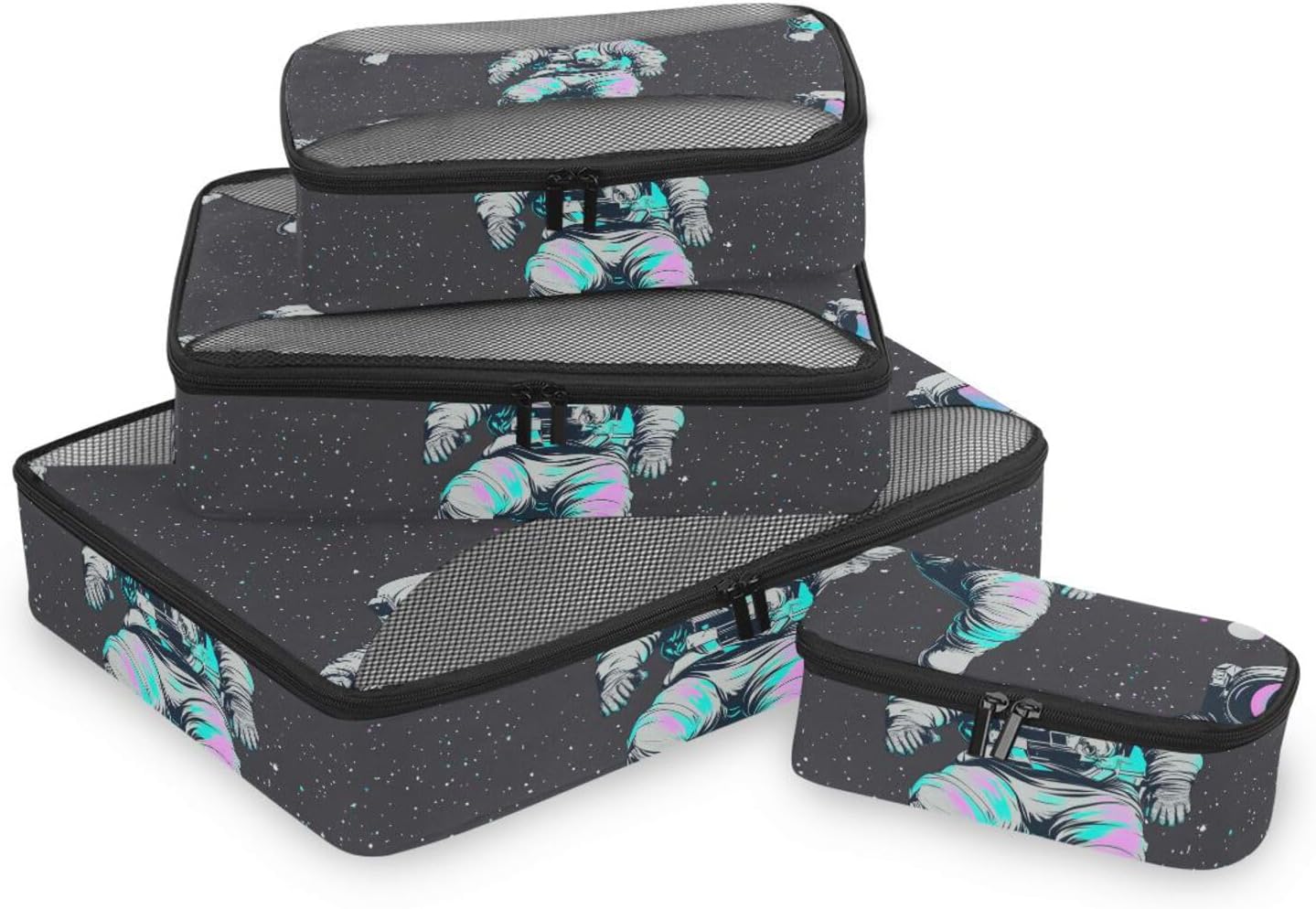 Fluorescent Purple Green Astronaut 4 Pcs set organizer travel case Mesh Travel Essentials lightweight cubes for packing