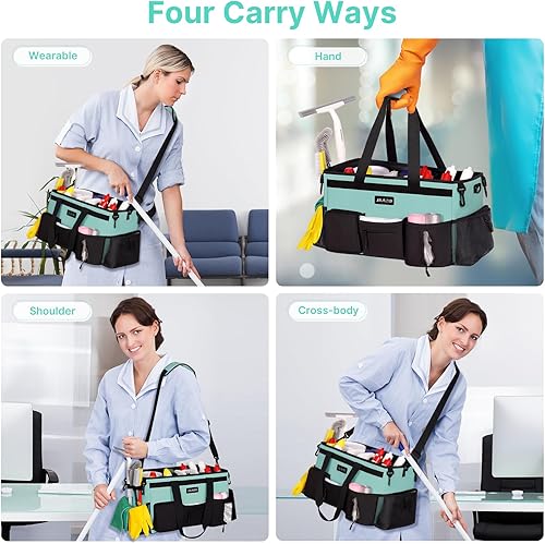 Miniatura 6 de JKAOO Bolsas grandes de limpieza portátiles, bolsa de almacenamiento de suministros de limpieza con asas y correa ajustable para el hombro y correas
