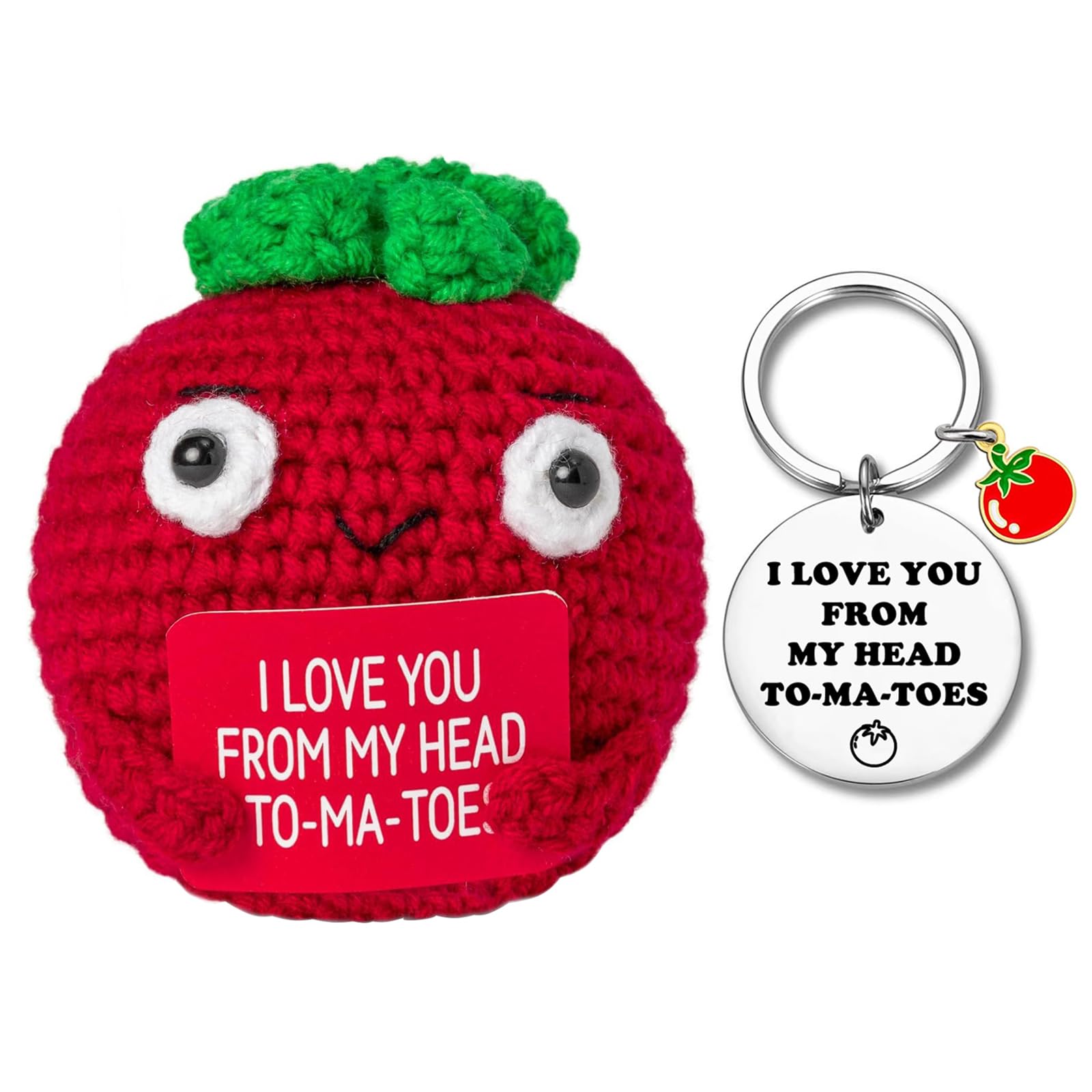 Vspek Positive Tomato, Emotional Support Crochet Doll with Inspirational Card, Tomato Charm Keychain, Encouragement Present, Birthday Gifts for Her, Him, Friends, Coworker, Bestie, Home Office Decor