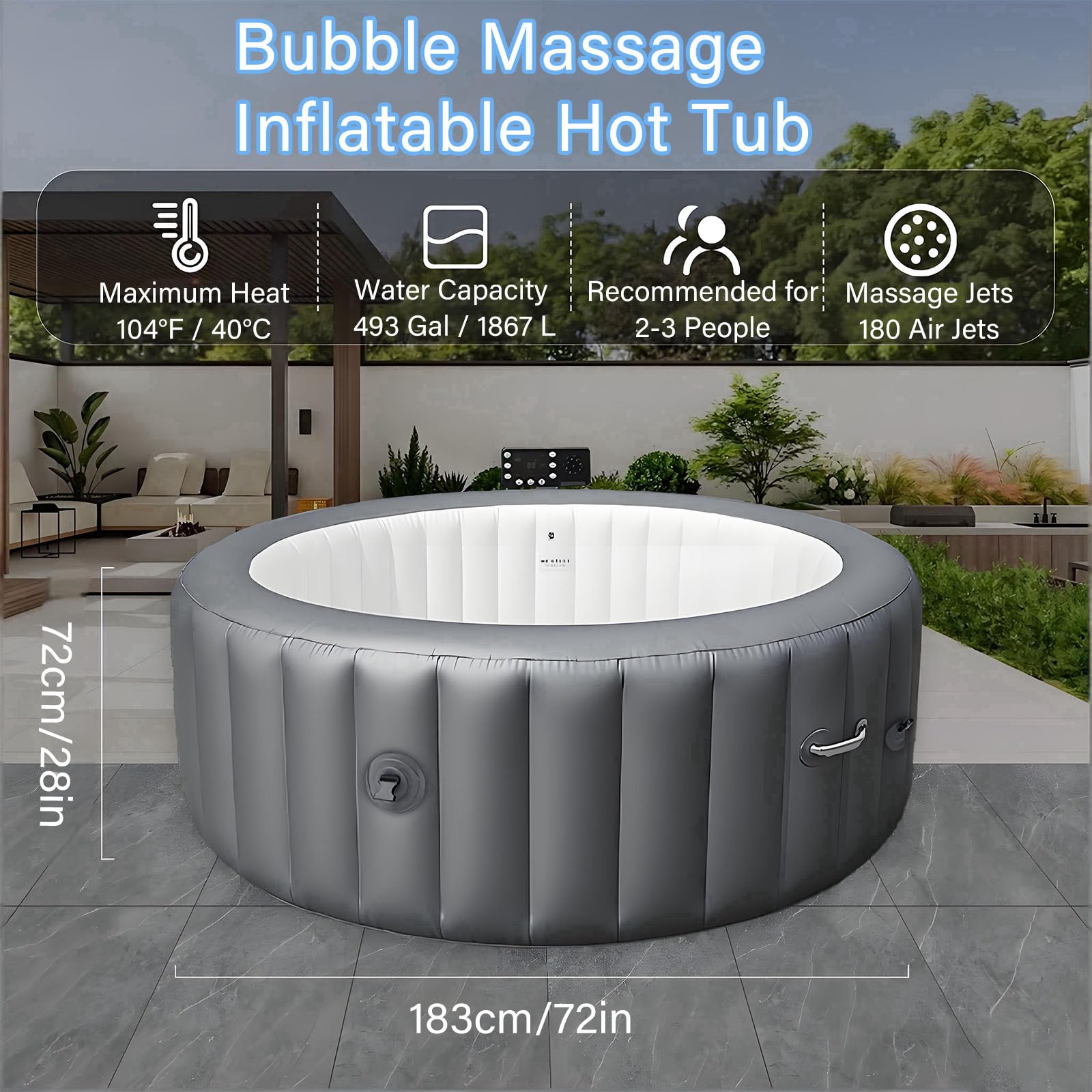 Vasca Idromassaggio Gonfiabile, Spa da Esterno per 2-6 Persone, Spa Portatile con 120 Gettoni a Bolle Rilassanti, Copertura e 2 Filtri Inclusi, per Piscina SPA da Interno ed Esterno S