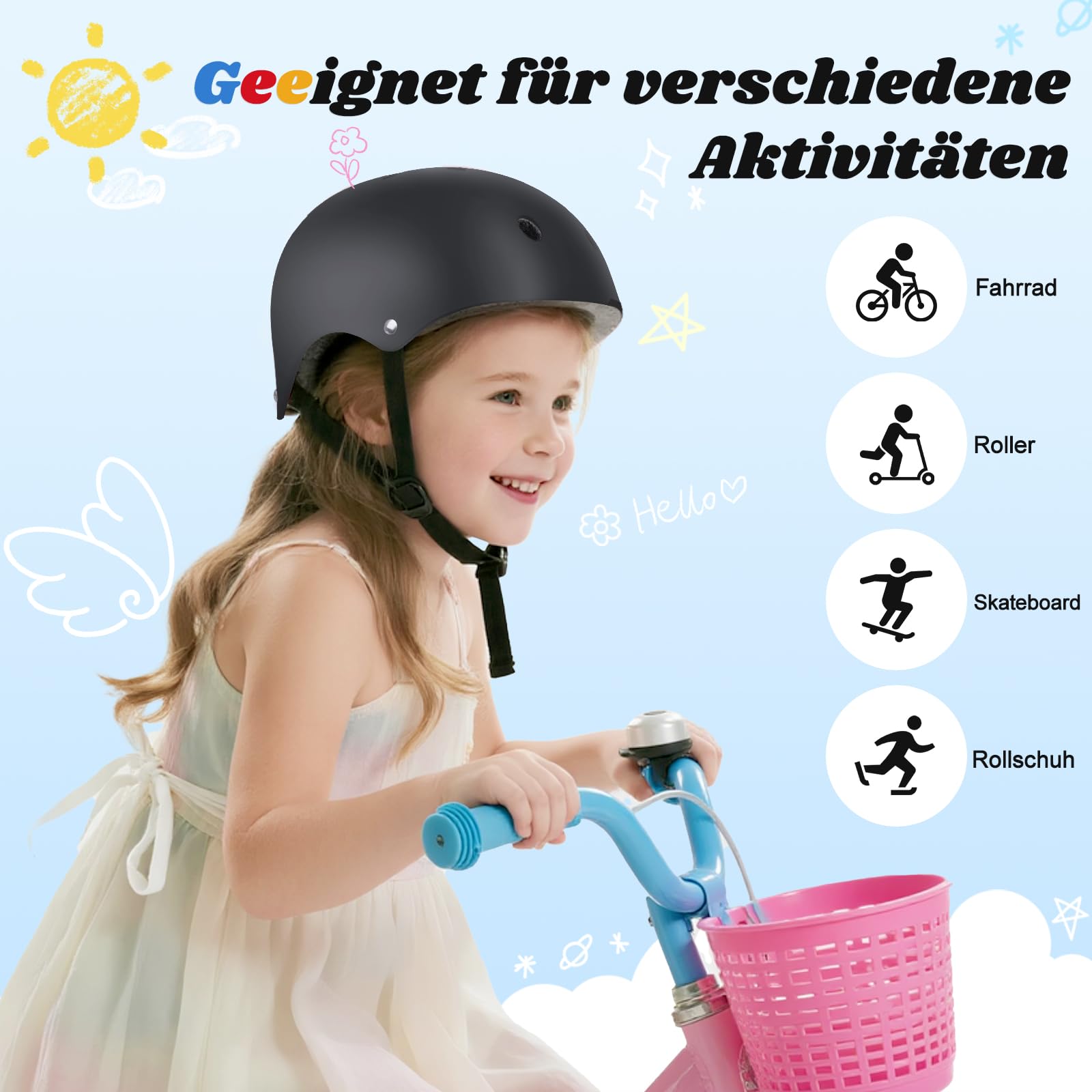 Smilfree Casque de vélo pour enfants garçons Casque de skate : casque de vélo léger pour enfants filles à partir de 3 ans - Casque de skate pour enfants pour vélo, skateboard, scooter, BMX, enfant et