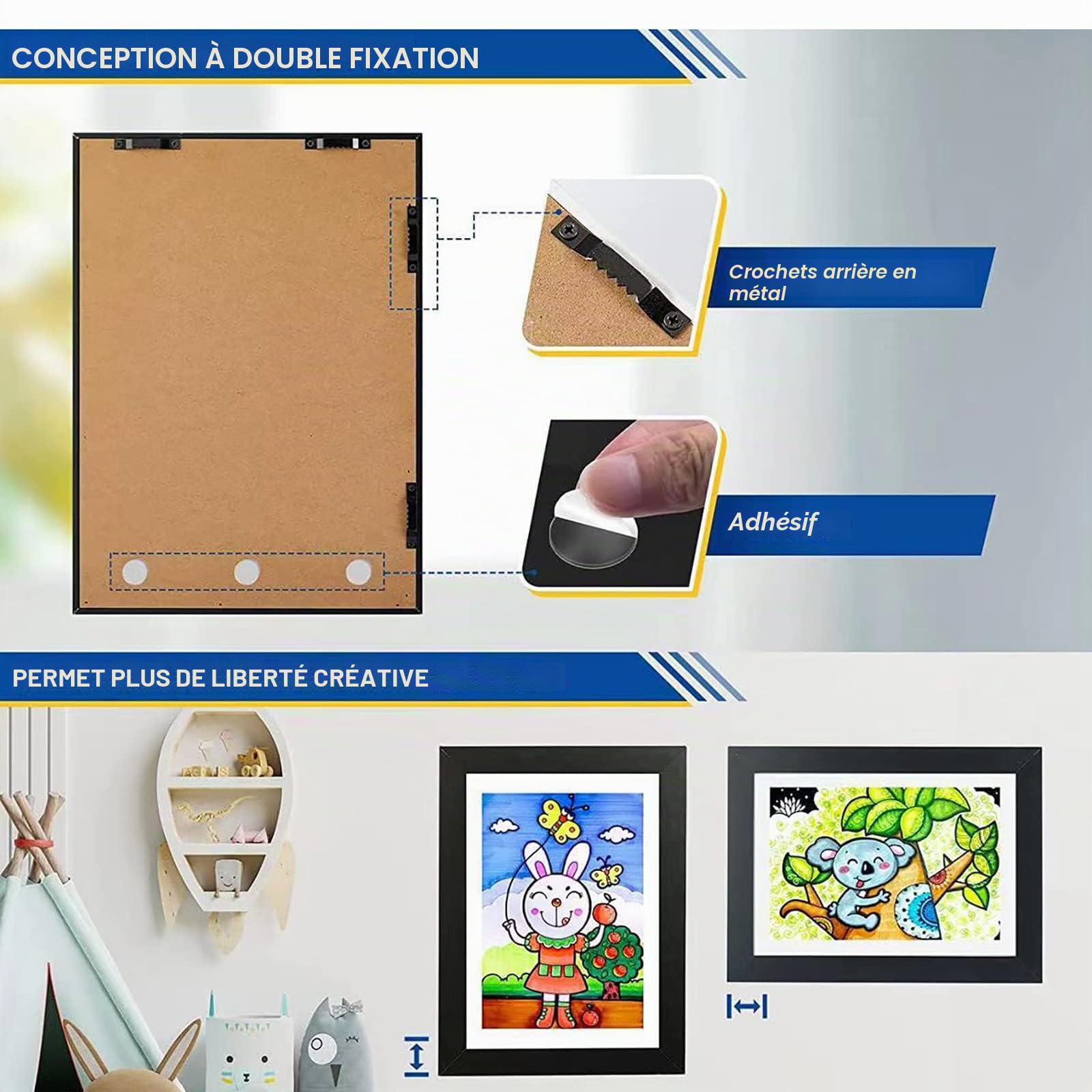 Cadre Photo A4, Cadre Pliant pour Dessins Acrylique Pliable à Remplir, pour Afficher ou Suspendre les Oeuvres d'Art de Vos Enfants 1 pièce, noir
