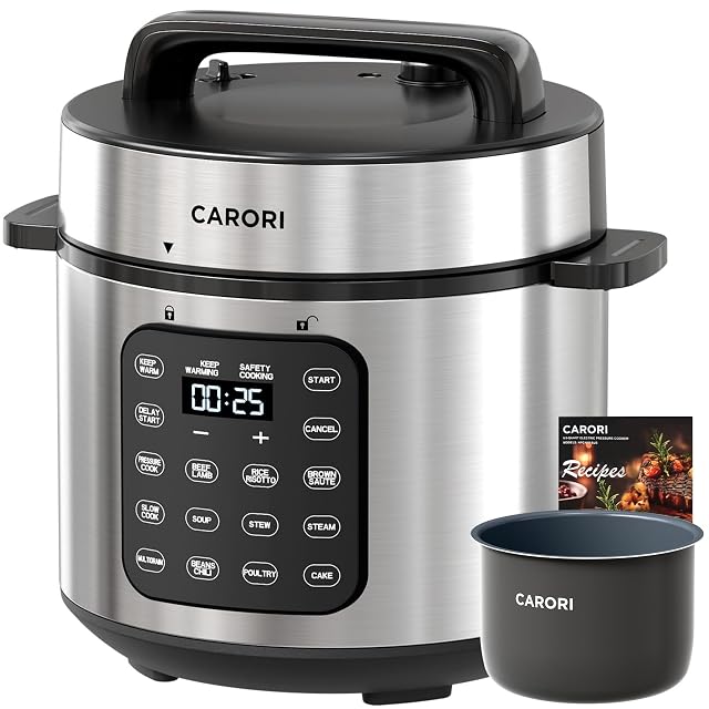 Electric Pressure Cooker 6 Quart Silver Non-stick Pot 9-in-1 Instant Pot 12 Preset Functions with Touchscreen Safe Steam
