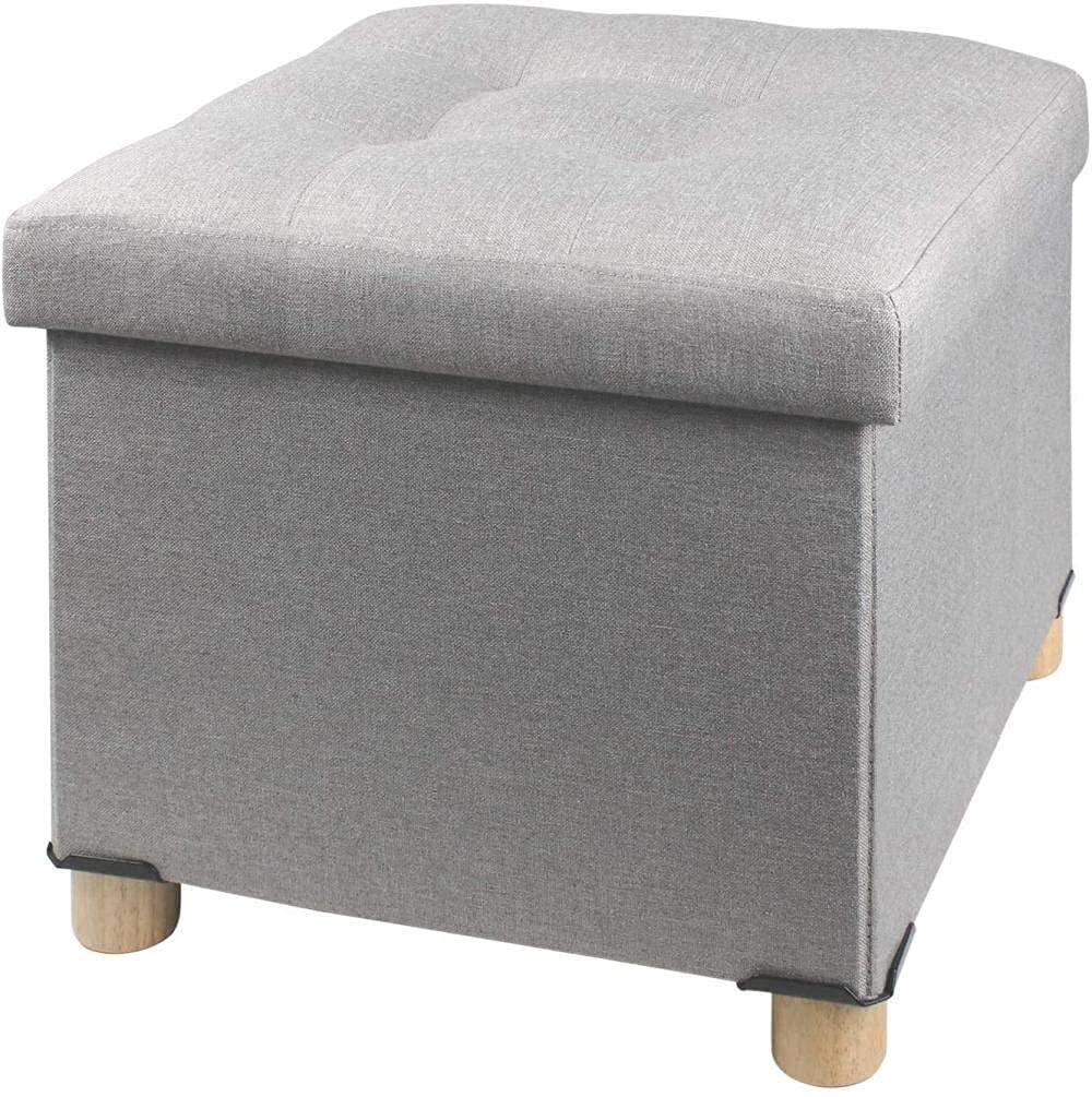 Tabouret repose-pieds cube gris clair pliable coffre de rangement à jouets