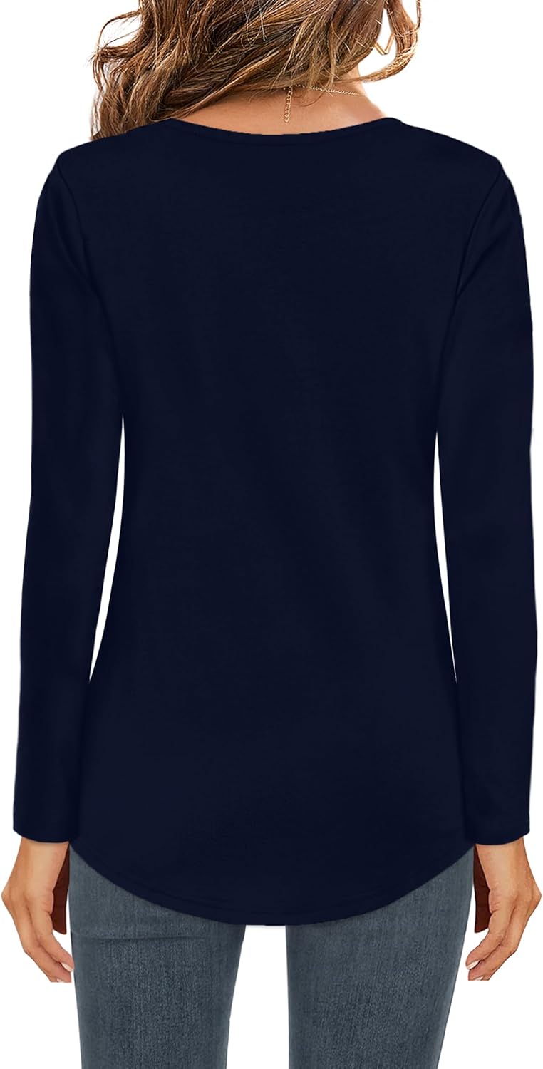 Womens Tops Short/Long Sleeve Casual V Neck Cotton T-Shirts Basic Tees Clothes - Image 2