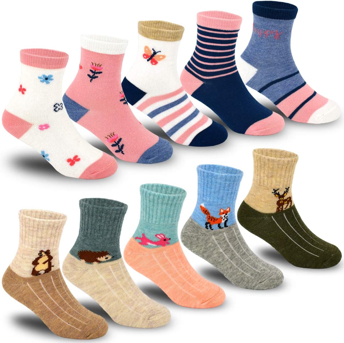 SINOLY Kids Boys Colorful Novelty Fashion Cotton Crew Socks 10 Pairs