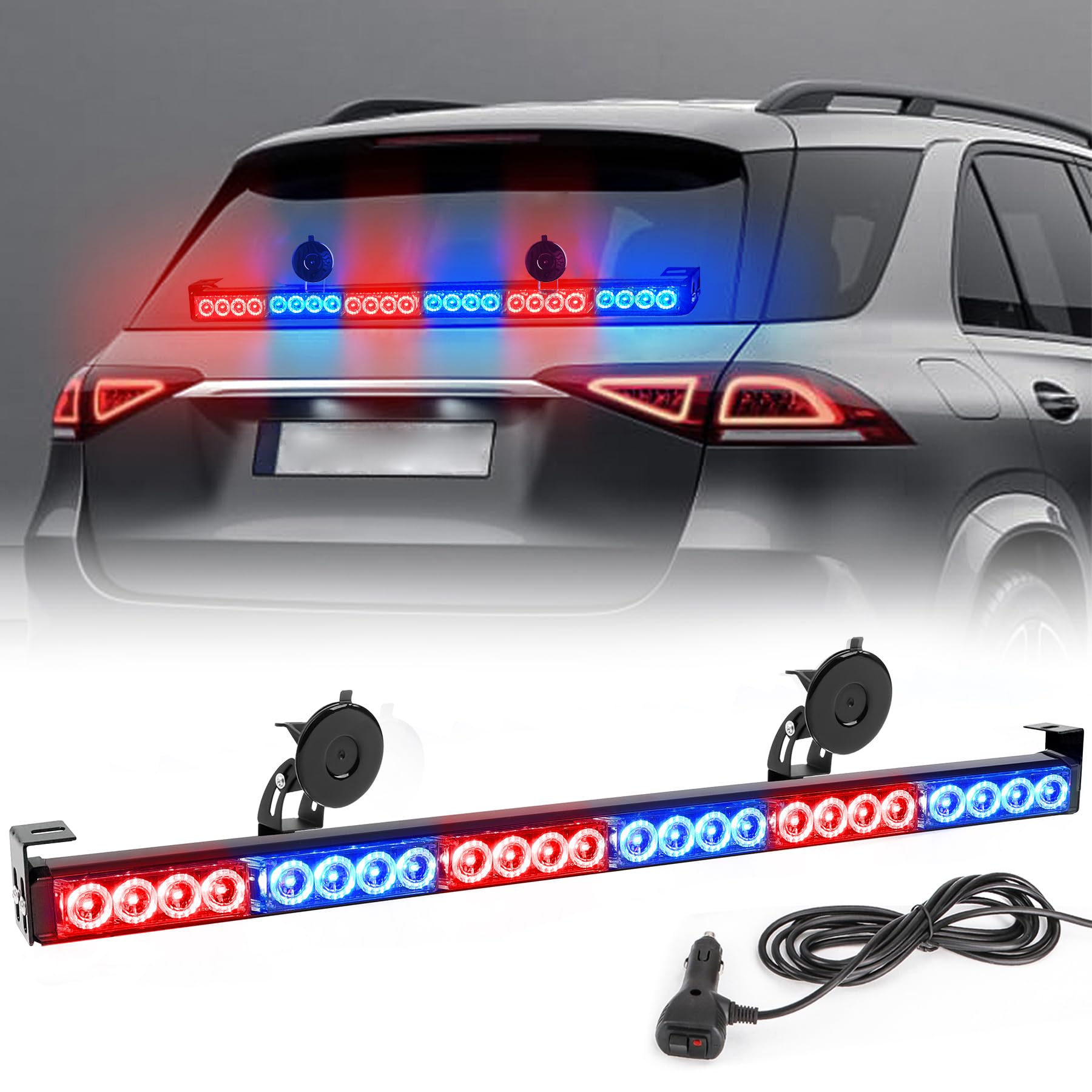 Amazon.com: TeddyTT Red And Blue Police Emergency LED Firefighter Cop Strobe  Bar lights For Vehicles 6 Block 27 Inch 13 Directional Warning Flash  Patterns With Cigar Lighter : Automotive