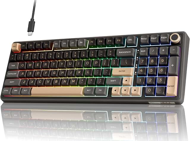 RK ROYAL KLUDGE R98 Pro Wired Mechanical Keyboard, 96% Creamy Gaming Keyboard RGB Backlit with Number Pad and Volume Knob, Gasket Mount, MDA Profile PBT Keycaps, Hot Swappable Pre-lubed Linear Switch Keyboard