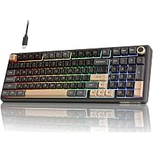 RK ROYAL KLUDGE R98 Pro Wired Mechanical Keyboard, 96% Creamy Gaming Keyboard RGB Backlit with Number Pad and Volume Knob, Gasket Mount, MDA Profile PBT Keycaps, Hot Swappable Pre-lubed Linear Switch