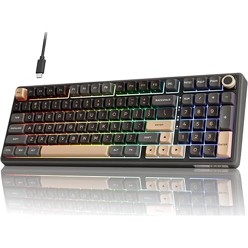 RK ROYAL KLUDGE R98 Pro Wired Mechanical Keyboard, 96% Creamy Gaming Keyboard RGB Backlit with Number Pad and Volume Knob, Gasket Mount, MDA Profile PBT Keycaps, Hot Swappable Pre-lubed Linear Switch
