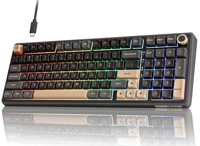 RK ROYAL KLUDGE R98 Pro Wired Mechanical Keyboard, 96% Creamy Gaming Keyboard RGB Backlit with Number Pad and Volume Knob, Gasket Mount, MDA Profile PBT Keycaps, Hot Swappable Pre-lubed Linear Switch - Hot Swappable Cream Switch - Black