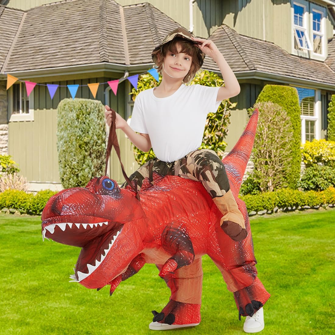 GOOSH Inflatable Dinosaur Costume for Kids Riding T Rex Funny Blow Up Boys Girls Costume for Halloween Fancy Party Cosplay