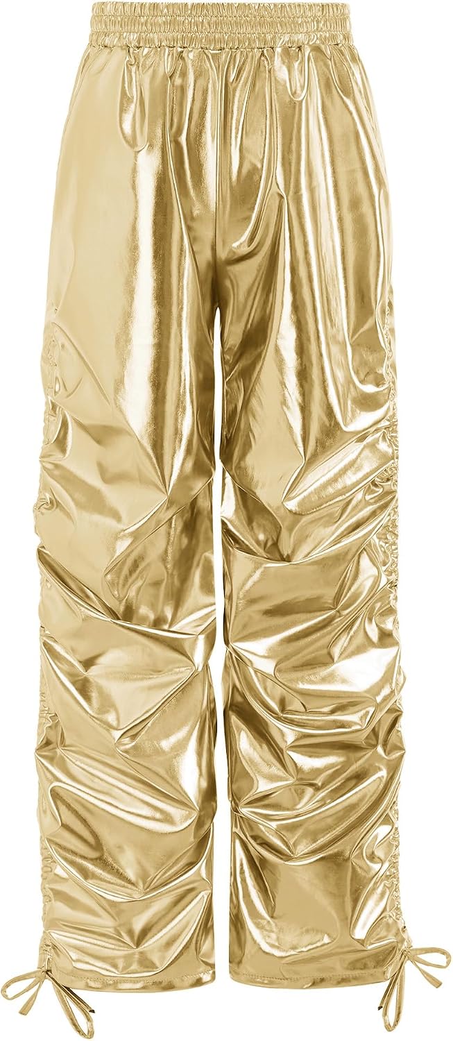 JanJean Kids Metallic Dance Pants Hip Hop Joggers Streetwear Stage Performance Hip-hop Jazz Youth Bottoms