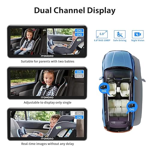Miniatura 7 de Itomoro Cámara de coche para bebé con pantalla HD de 5 pulgadas, cámara de coche para bebé con función de visión nocturna, cámara para asiento
