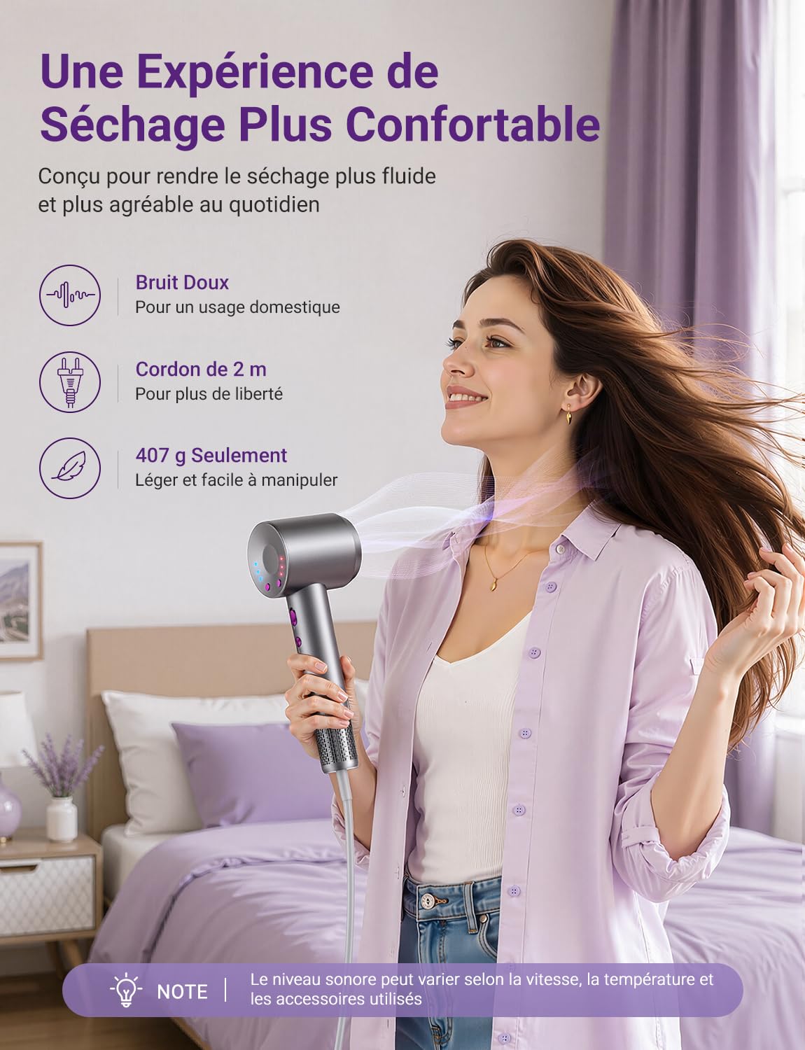 Sèche Cheveux Ionique Haute Vitesse 160000 tr/min 500 Millions d’Ions Anti-Frisottis Sèche-Cheveux avec Diffuseur Magnétique pour Cheveux Bouclés Séchage Rapide 4 Températures 3 Vitesses