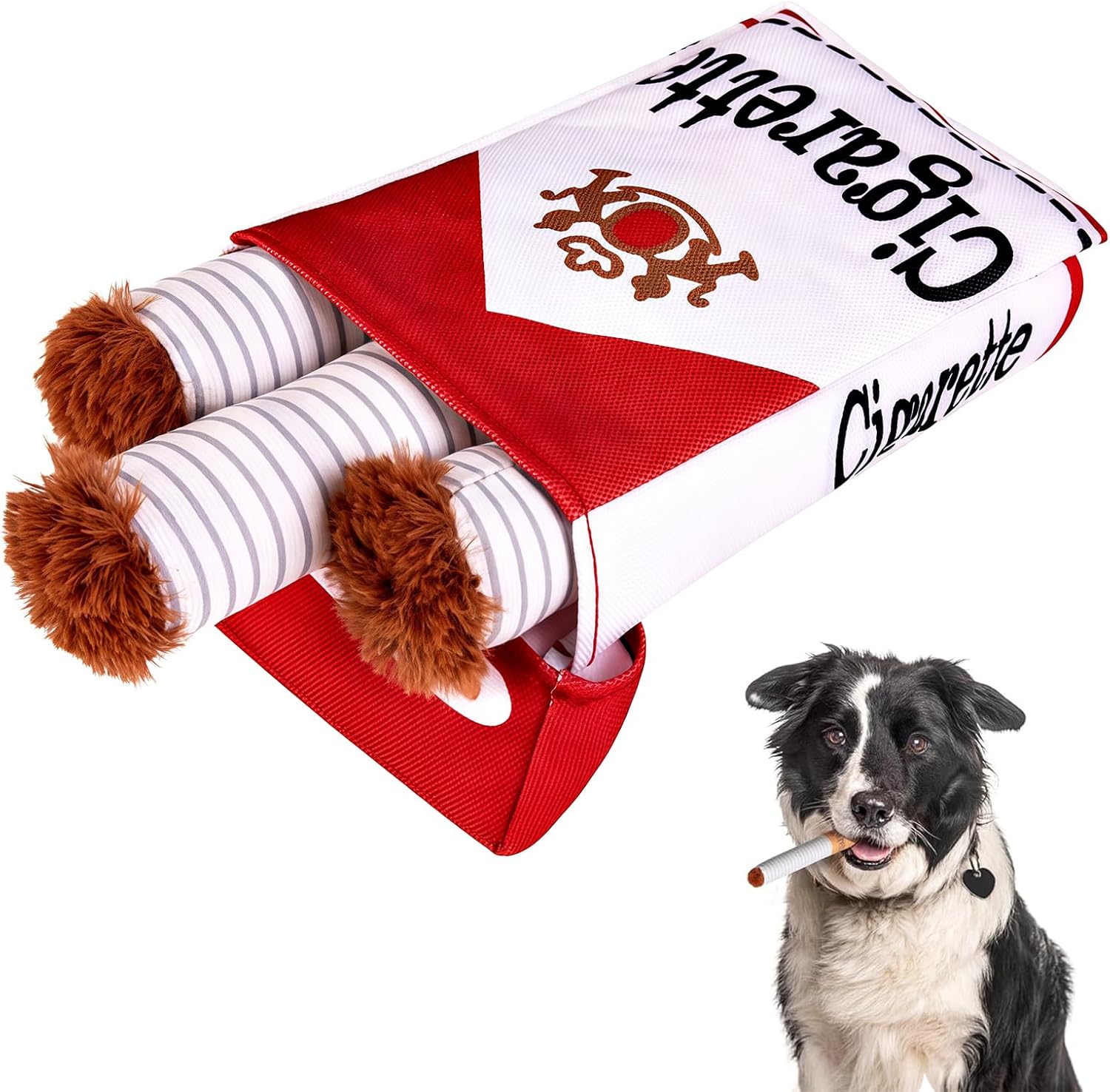 Giggle Puff Stick Toys with a Box Pack with 3 Pcs Giggly Cigarettes and Food-Hiding Pack，Pitbull Husky Frenchie No Stuffing Puppy Toys for Small to Medium Breed, Dog Accessories Boy Gift