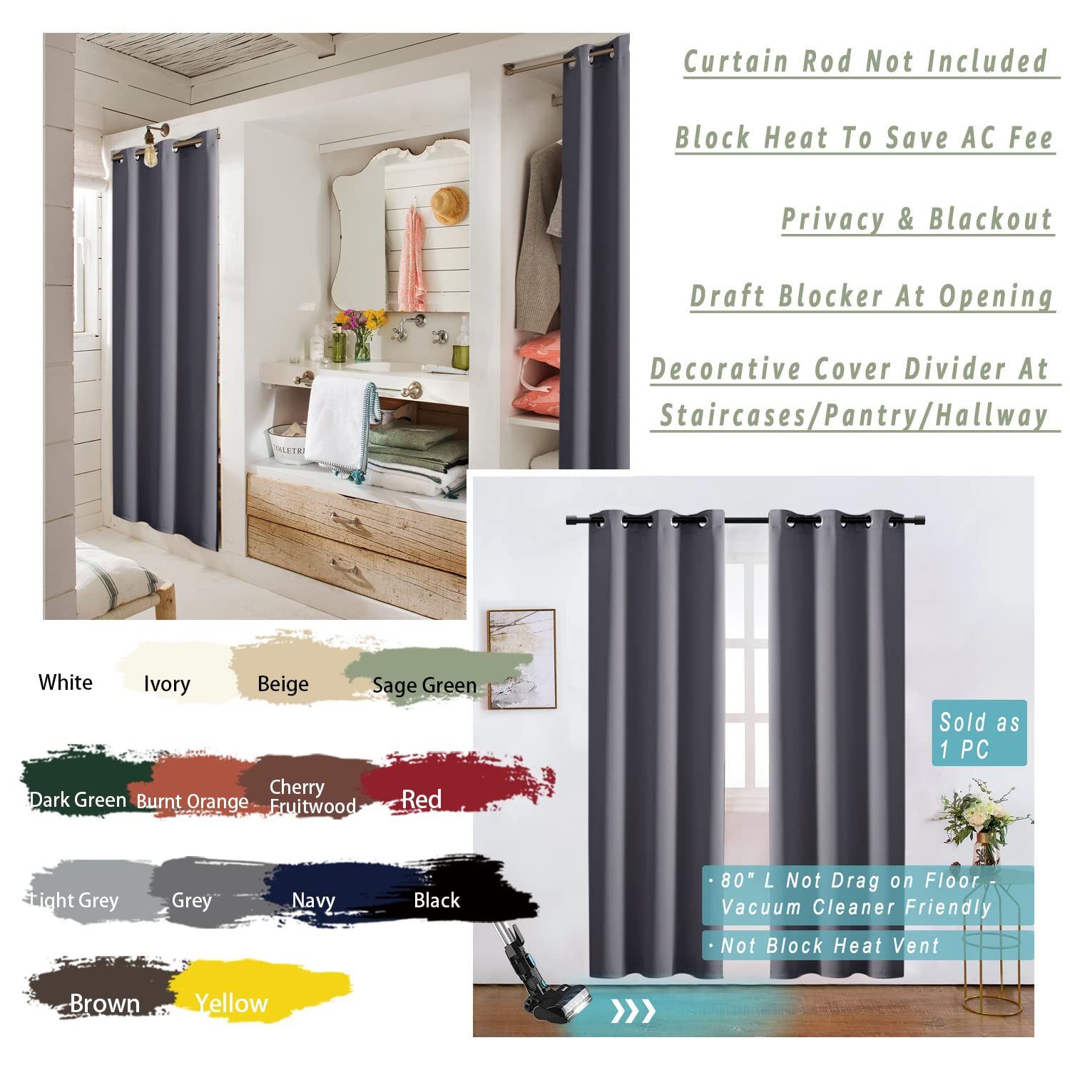 XTMYI Doorway Curtain Privacy,Portable Door Cover Curtain,Sound Proof Winter Summer Heat Blocking Insulated Thermal Grommet Blackout Curtains for Bedroom,80 Inch Length,Dark Grey - Image 3