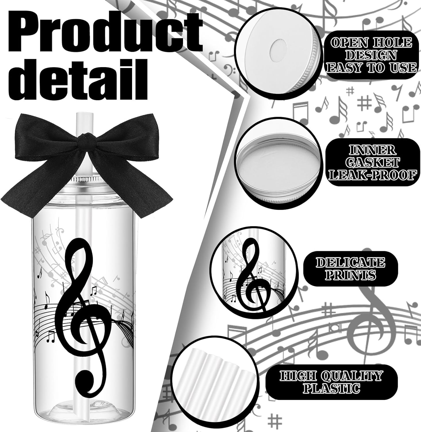 Skylety 24 Pcs Valentines Music Gifts Bulk 14 oz Musical Notes Cups with Lids and Straws Reusable Tumbler for Men Women Music Lovers Conductor Band Choir Members Teacher Students Musical Party Favors - Image 2