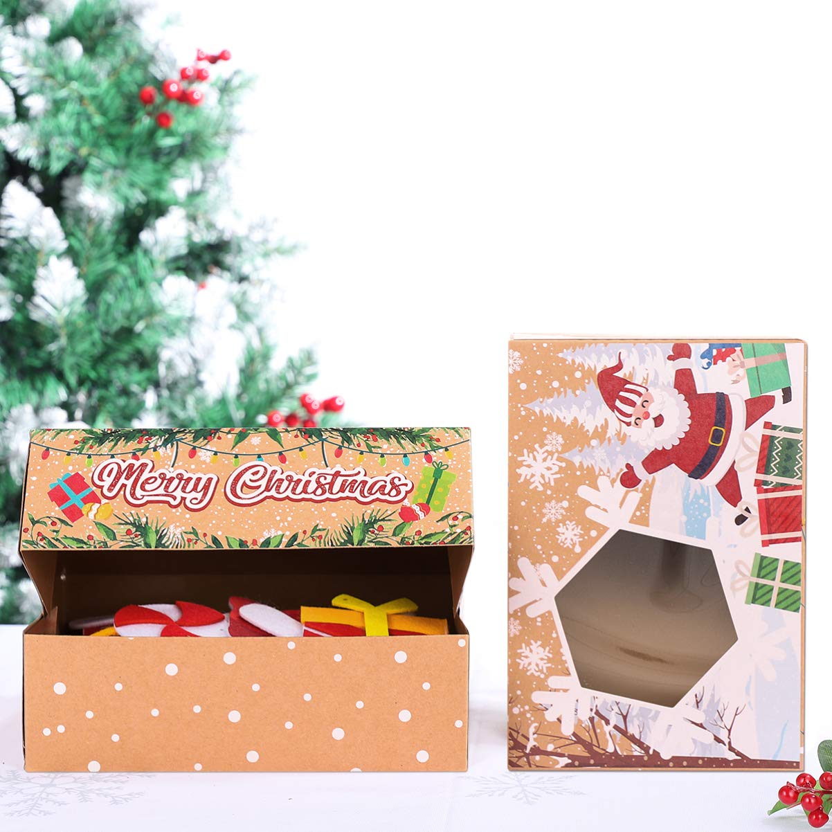 12 Pezzi Scatole Per Biscotti Natalizie Con Finestra Trasparente – In Carta Kraft, 22x15x7 Cm – Per Dolci, Regali Fai Da Te E Confetti - 3