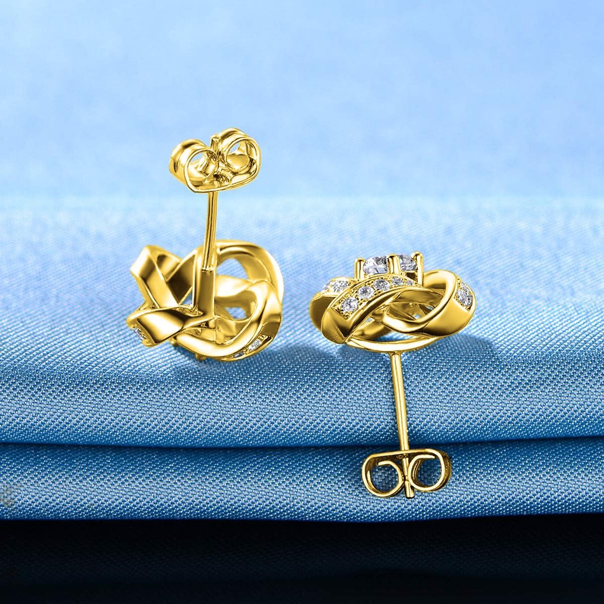 Love Knot Earrings 18K Yellow Gold Plated Flower Stud Earrings for Women Cubic Zirconia Earrings - Image 3