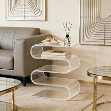 Clear Acrylic Side Table, S-Shaped Minimalist End Table Integrated Accent Tables for Living Room Bedroom No Assembly 14.1" L x 11.8" W x 16.7" H Clear