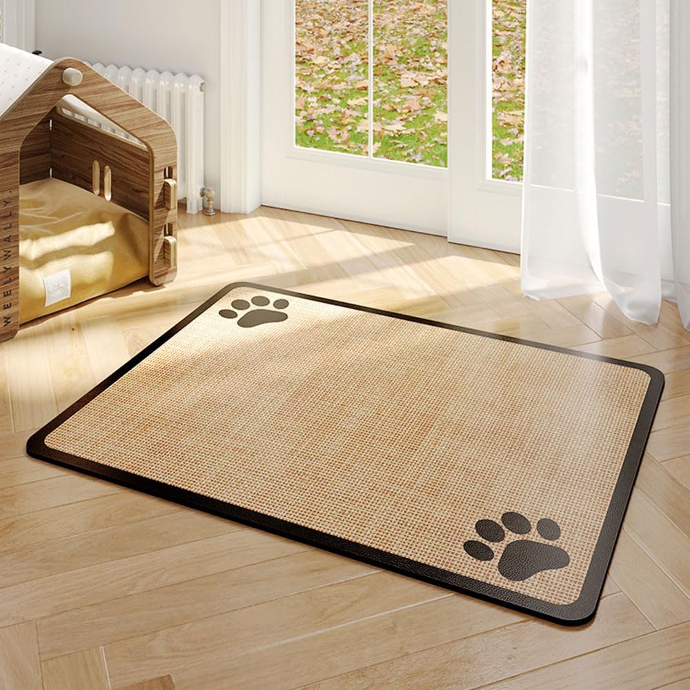 Mateju Dog Food Mat, Absorbent Quick Drying Pet Feeding Dog Placemat for Food and Water, Jute Printing Bowl Mat Non-Slip Cat Food-Mats Puppies Kittens (Style B,50x70cm)