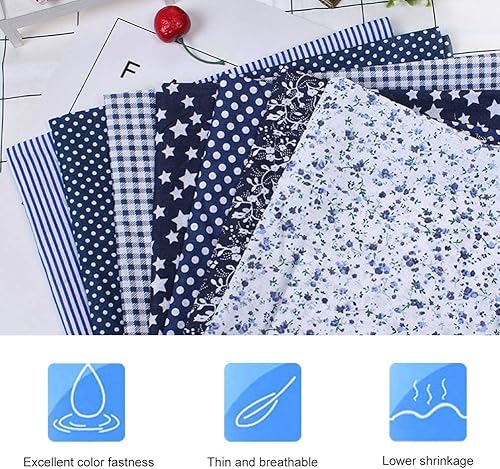 Vista 18 de AUNMAS 7pcs 19.7x19.7 in algodón acolchado tela DIY surtido costura precortada sábanas kit cuarto paquete para el hogar (negro) Negro,Azul