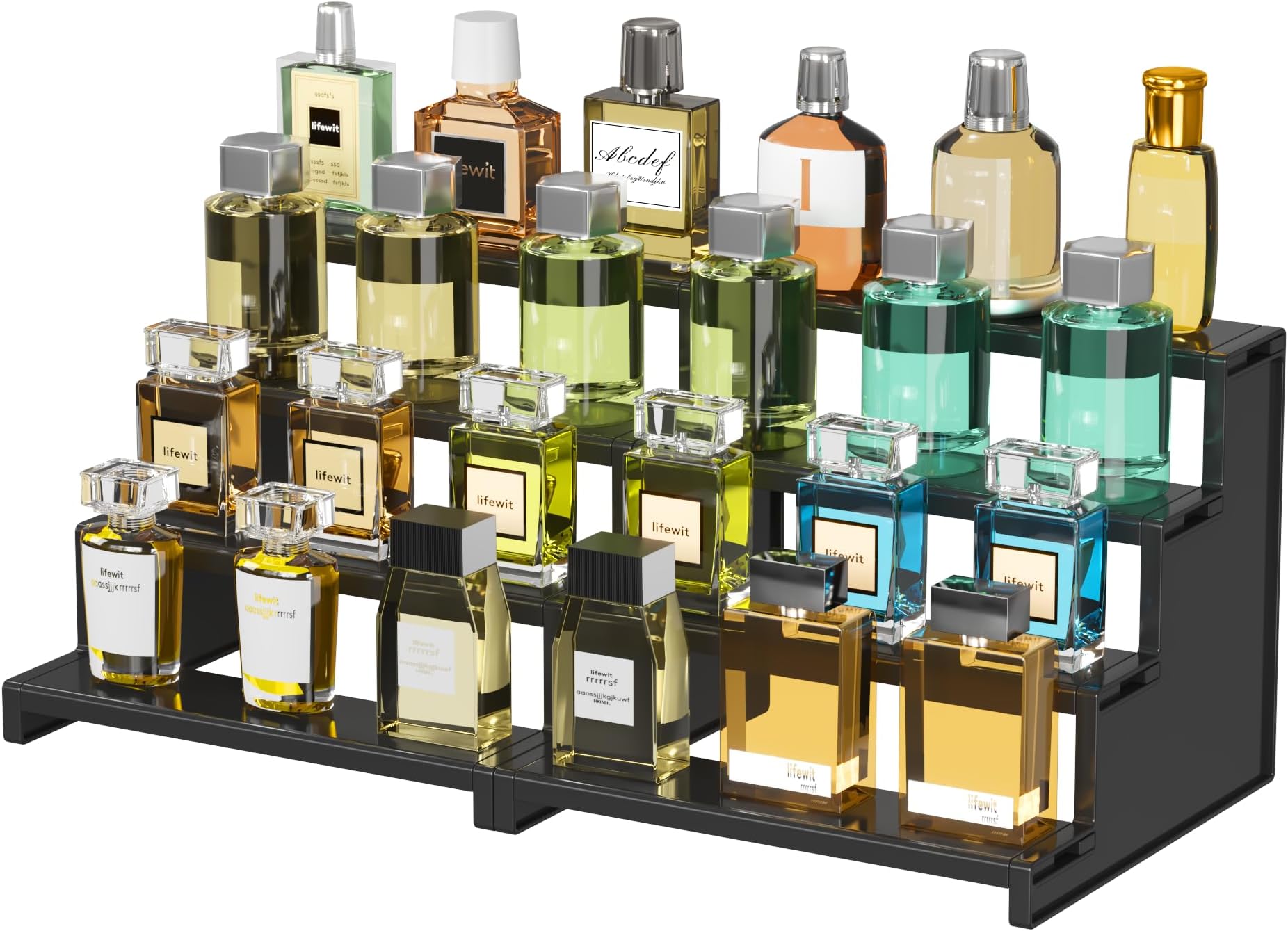 Lifewit Plastic 9 Inch Dark Cologne Stand, Step Perfume Organizer,Versatile Display Stand Shelf for Fragrance, Skincare, Figurine, Dessert, Use for Vanity, Tabletop, Cabinet,2 Set