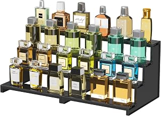Lifewit Plastic 9 Inch Dark Cologne Stand, Step Perfume Organizer, Tool-free Assembly, Display Stand Shelf for Fragrance, Skincare, Figurine, Dessert, Use for Vanity, Tabletop, Cabinet, 2-Set