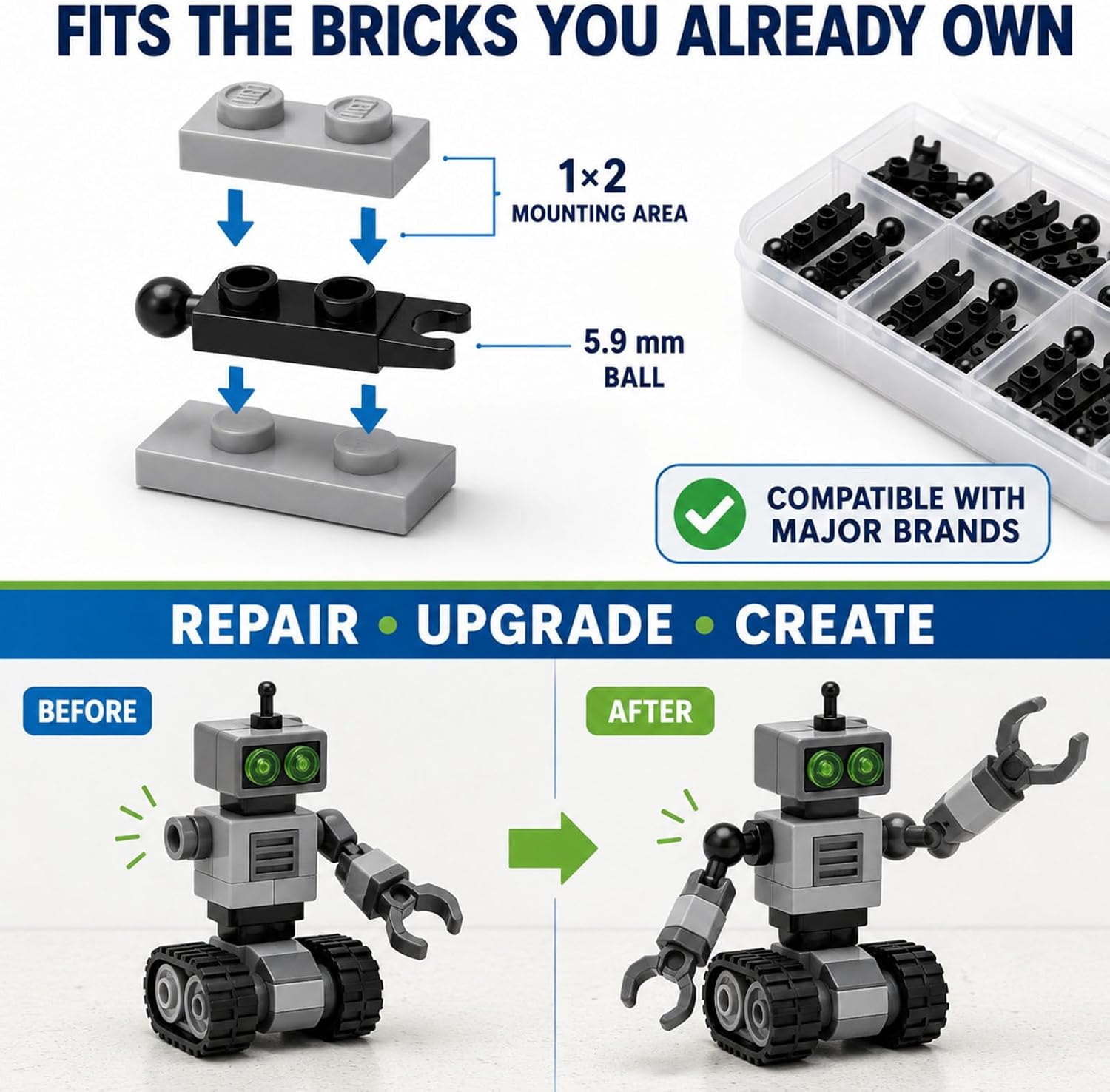 Ball Joints Socket Plates Blocks Accessories, 100pcs Building Bricks(Black)