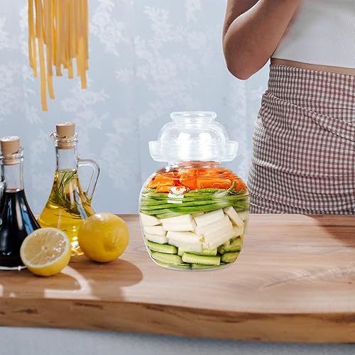 Miniatura 8 de Yardwe Tarro de fermentación de vidrio grande tradicional chino de fermentación de vidrio con tapa de sellado de agua (1.5 litros 53 onzas)