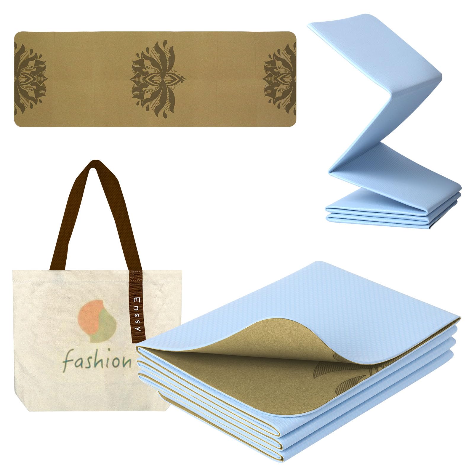 Enssy Non-Slip Foldable Travel Mat,173 x 61 x 0.4 cm, Lightweight Foldable for Travel Folding Yoga Mat with Carrying Bag Exercise Pilates