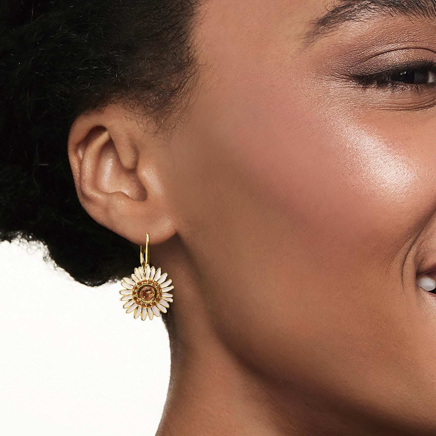 Ross-Simons 1.30 ct. t.w. Citrine and White Enamel Daisy Drop Earrings in 18kt Gold Over Sterling