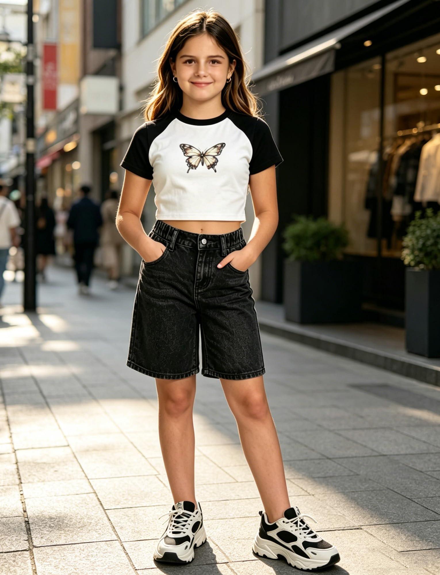SEAUR Fille Short en Jean Long Ample Coton Taille Élastique d'Été Jeans Fille Bermuda Cargo Baggy Décontracté 8-12 Ans