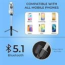 Kratos Selfie Stick, 3 in 1 Multifunctional Design, Rechargable LED Light with Two Brighness Levels for Make up, Selfie & Photo Shoot, Selfie Stick with Bluetooth Remote (70cm with Light) gallery image