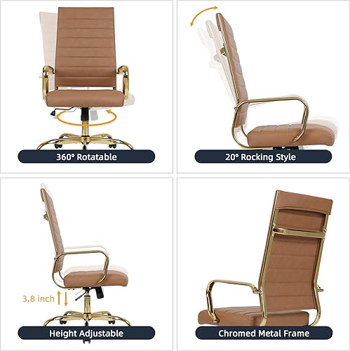 Miniatura 5 de LANDSUN Silla de oficina en casa, silla ejecutiva de respaldo alto, silla de escritorio de piel sintética acanalada con reposabrazos, suave