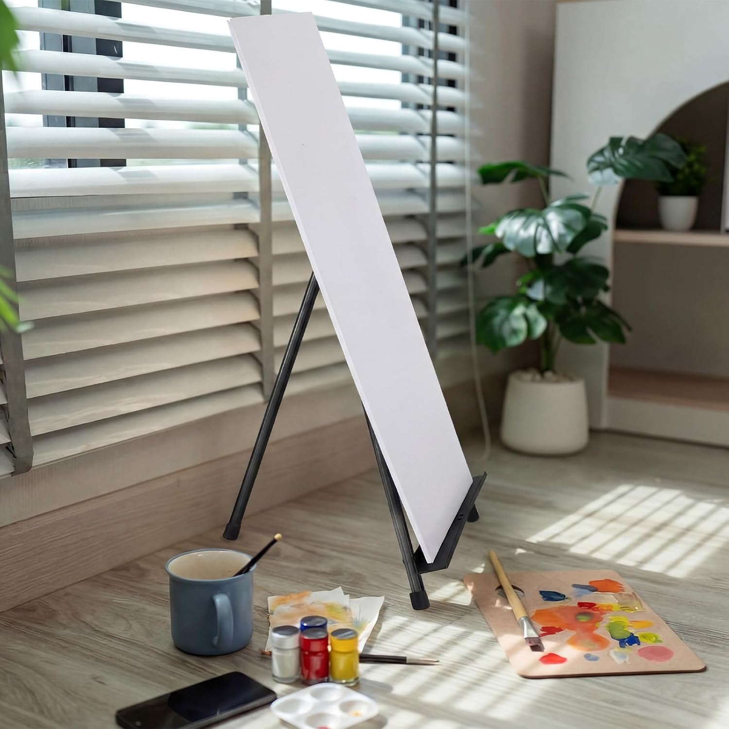 Zonon 6 Pcs Aluminum 15'' to 21'' Tabletop Display Easel for Painting Adjustable Folding Table Stand with Extension Arms Rubber Feet for Whiteboard Canvas Poster Sign Picture Artist(Black)